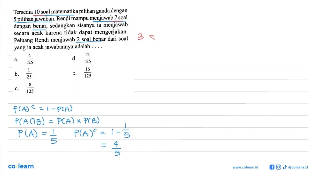 Tersedia 10 soal matematika pilihan ganda dengan 5 pilihan