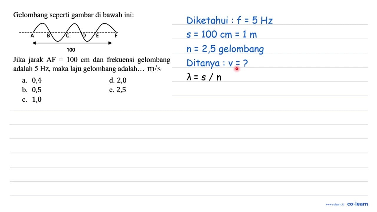 Gelombang seperti gambar di bawah ini : A B C D E F 100