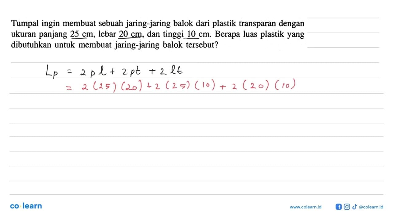 Tumpal ingin membuat sebuah jaring-jaring balok dari