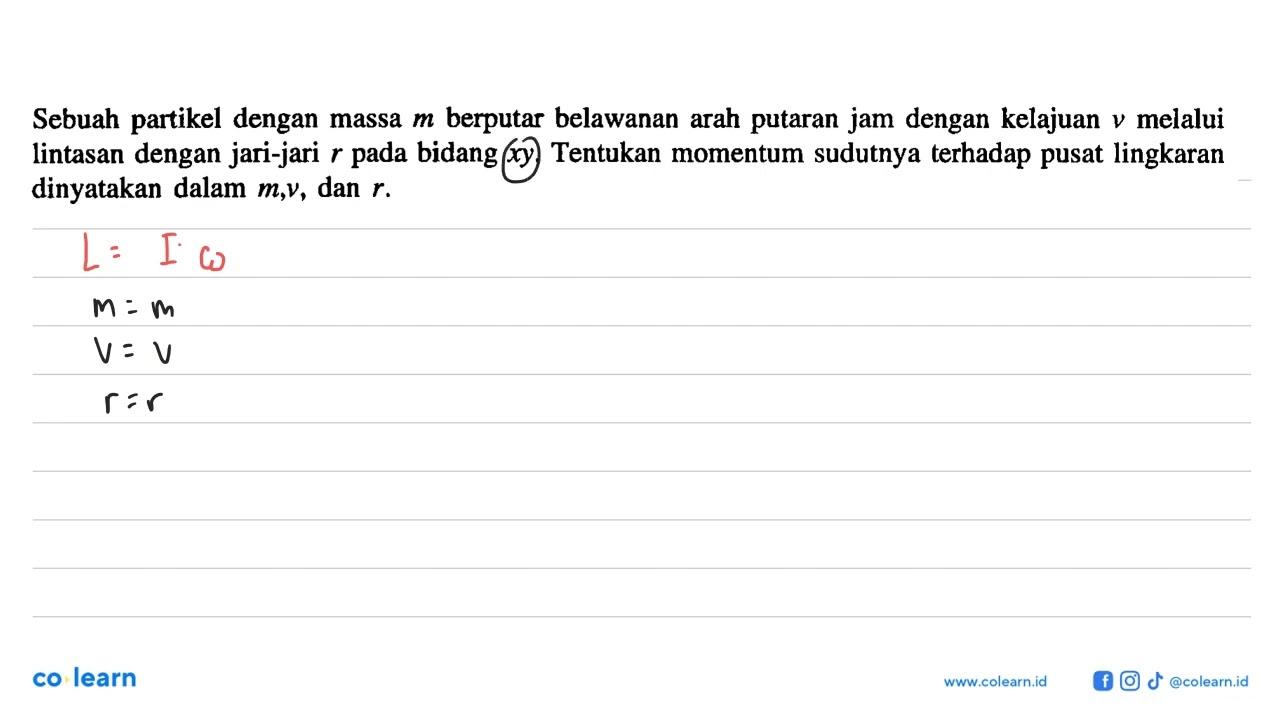 Sebuah partikel dengan massa m berputar belawanan arah