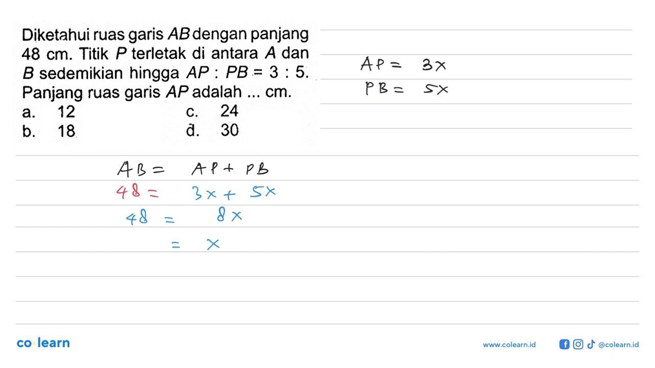 Diketahui ruas garis AB dengan panjang 48 cm . Titik P