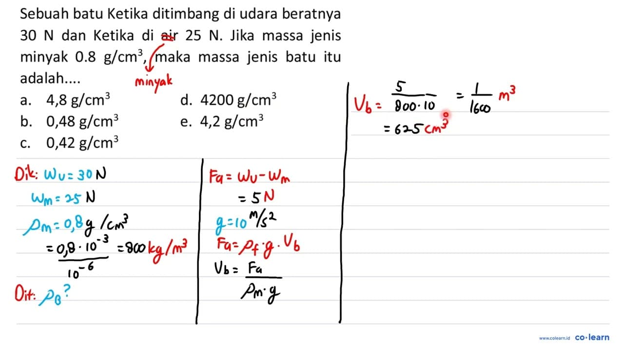 Sebuah batu Ketika ditimbang di udara beratnya 30 N dan