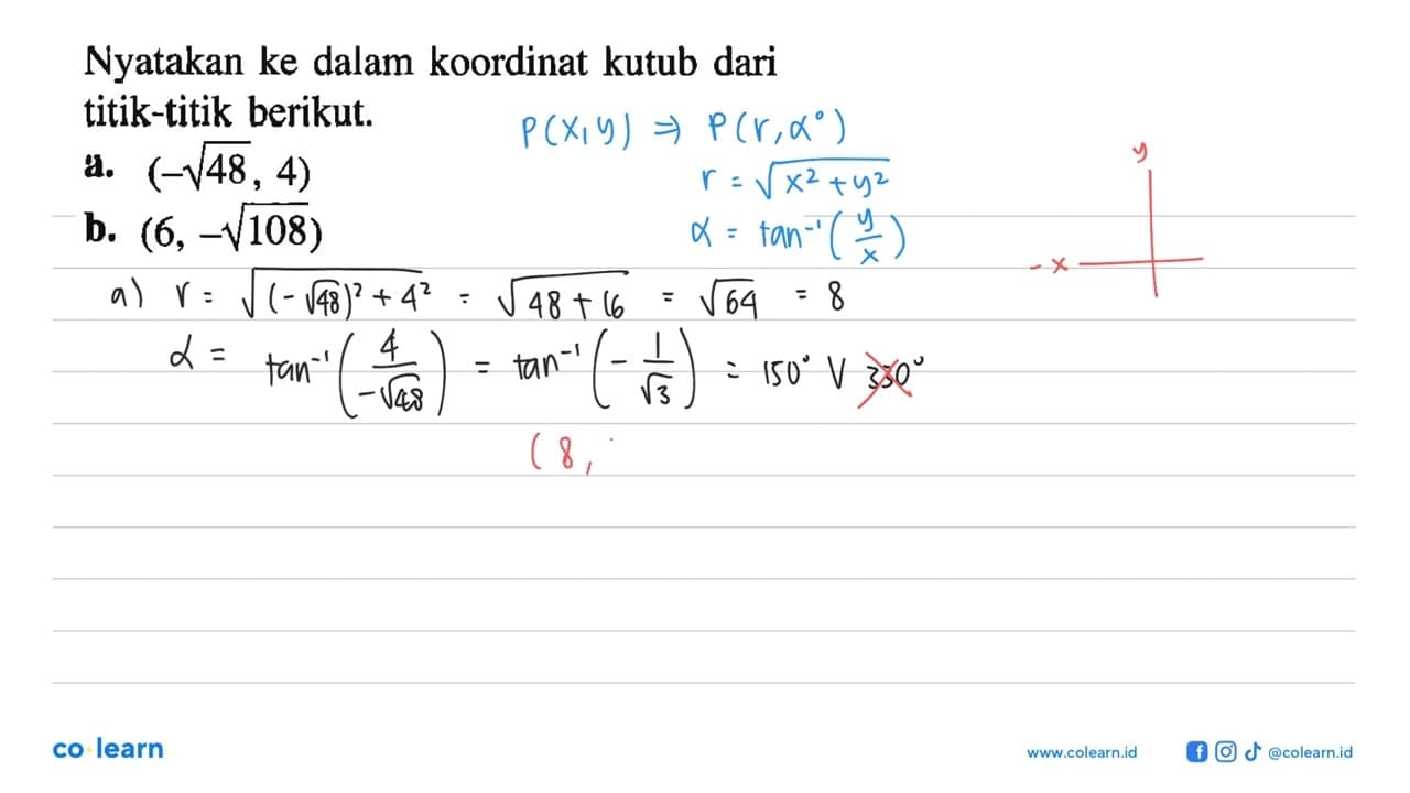 Nyatakan ke dalam koordinat kutub dari titik-titik berikut.