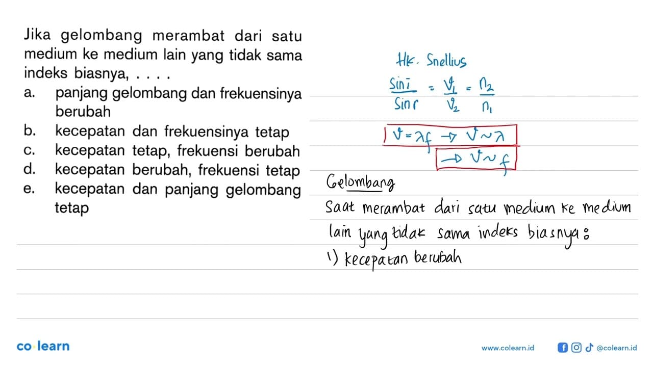 Jika gelombang merambat dari satu medium ke medium lain