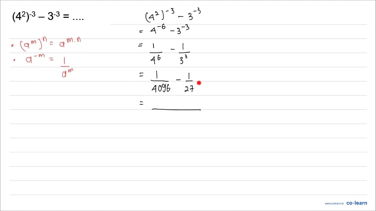 (4^(2))^(-3)-3^(-3)=...