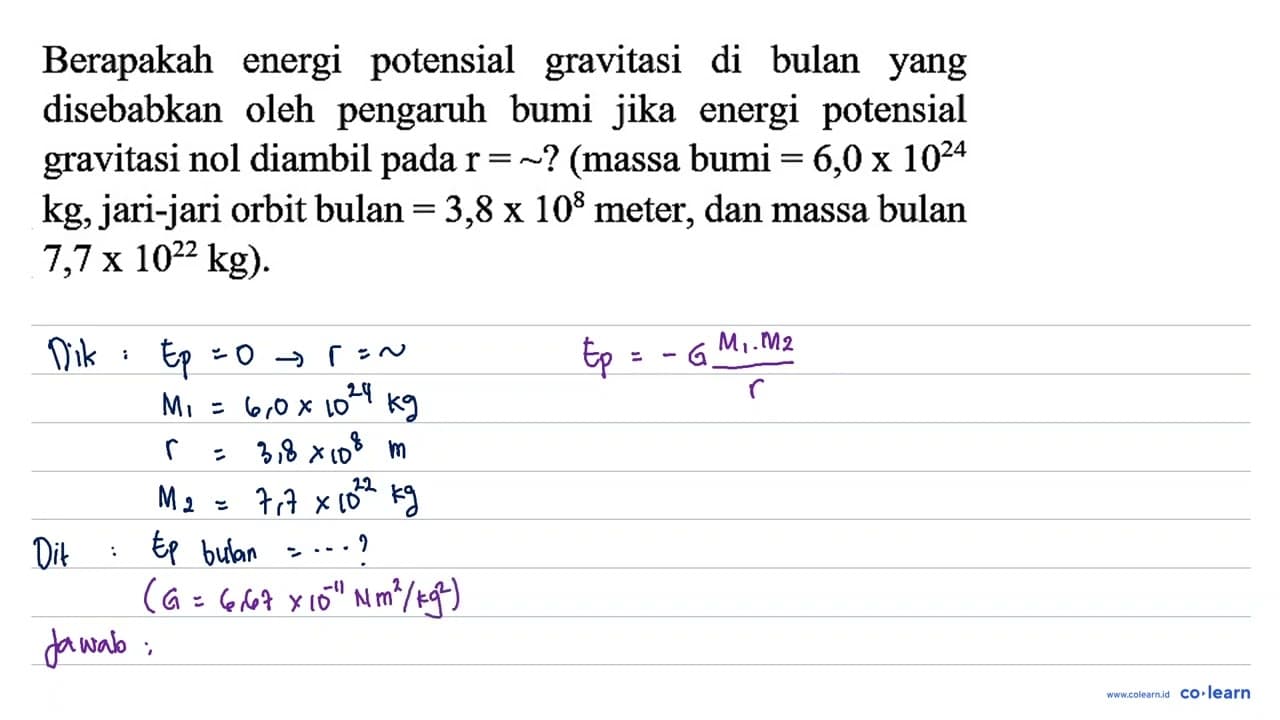 Berapakah energi potensial gravitasi di bulan yang