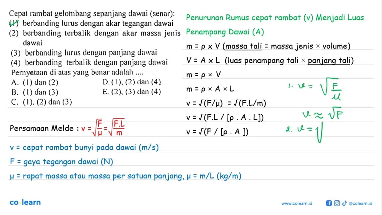 Cepat rambat gelombang sepanjang dawai (senar): (1)