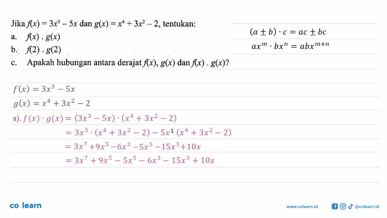 Jika f(x) = 3x^3 - 5x dan g(x) = x^4 + 3x^2 - 2, tentukan: