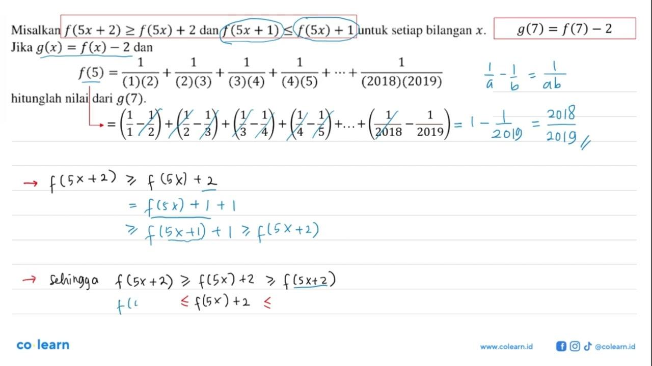 Misalkan f(5x + 2) >= f(5x) + 2 dan f(5x + 1) <= f(5x) + 1