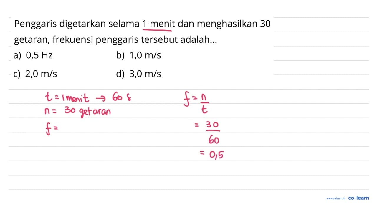 Penggaris digetarkan selama 1 menit dan menghasilkan 30