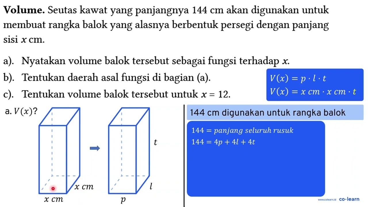 Volume. Seutas kawat yang panjangnya 144 cm akan digunakan