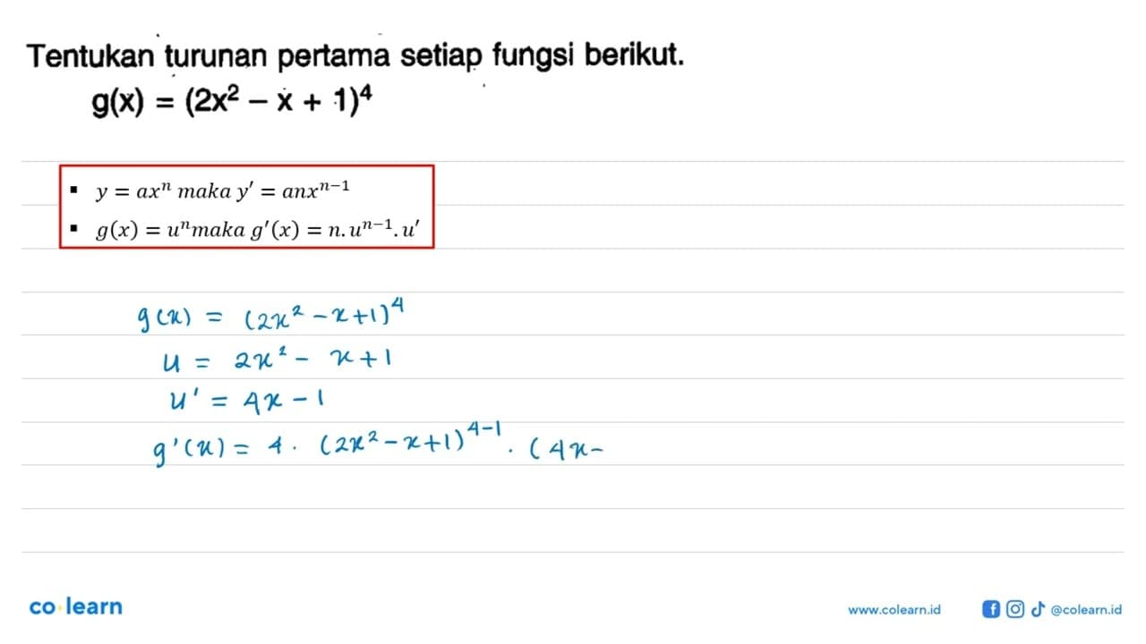 Tentukan turunan pertama setiap fungsi berikut.