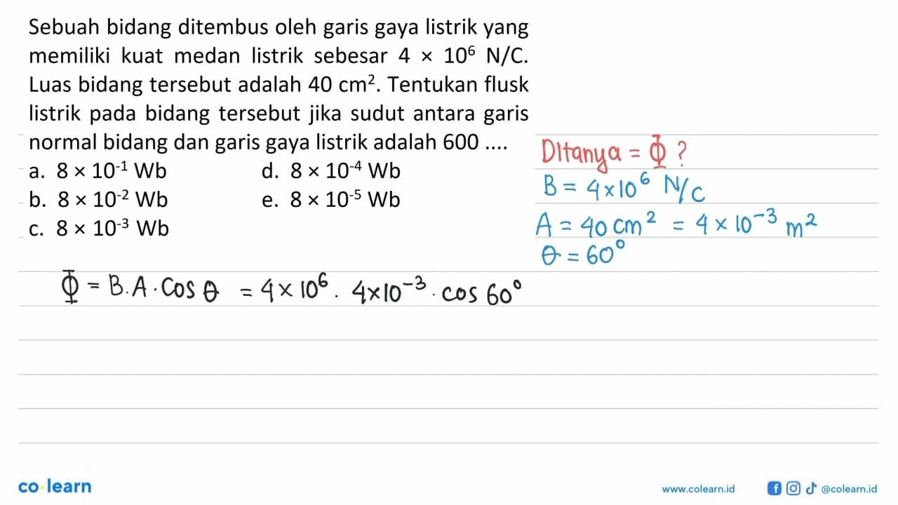 Sebuah bidang ditembus oleh garis gaya listrik yang