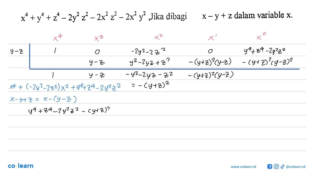 x^4 + y^4 + z^4 - 2y^2 z^2 - 2 x^2 z^2 - 2 x^2 y^2, Jika