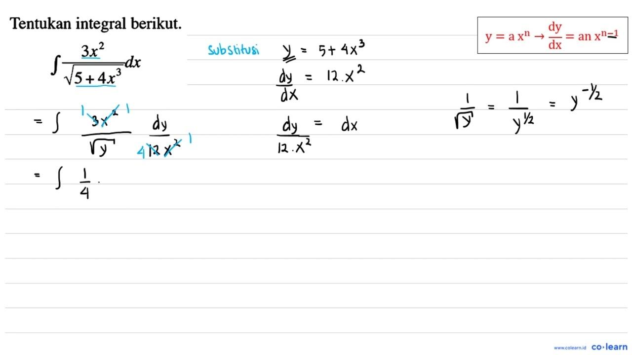 Tentukan integral berikut. integral (3 x^(2))/(akar(5+4