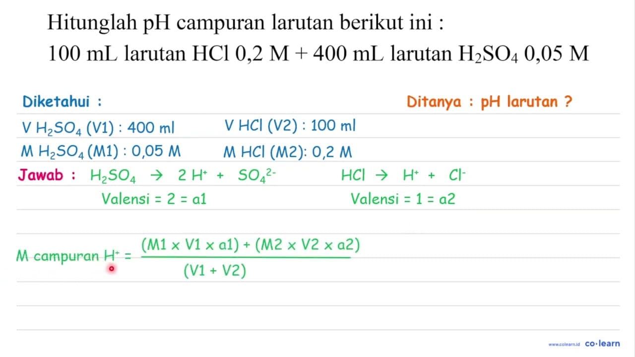 Hitunglah pH campuran larutan berikut ini : 100 ~mL larutan