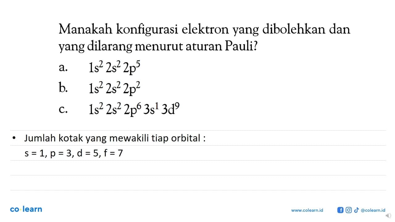 Manakah konfigurasi elektron yang dibolehkan dan yang