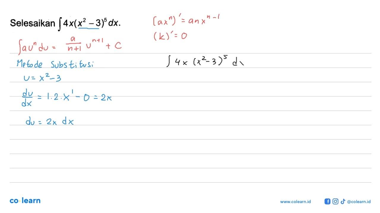 Selesaikan Integral 4x(x^2-3)^5 dx