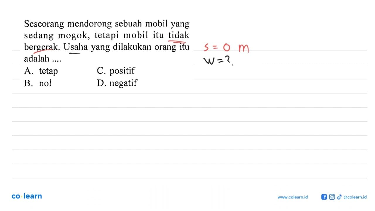 Seseorang mendorong sebuah mobil yang sedang mogok, tetapi