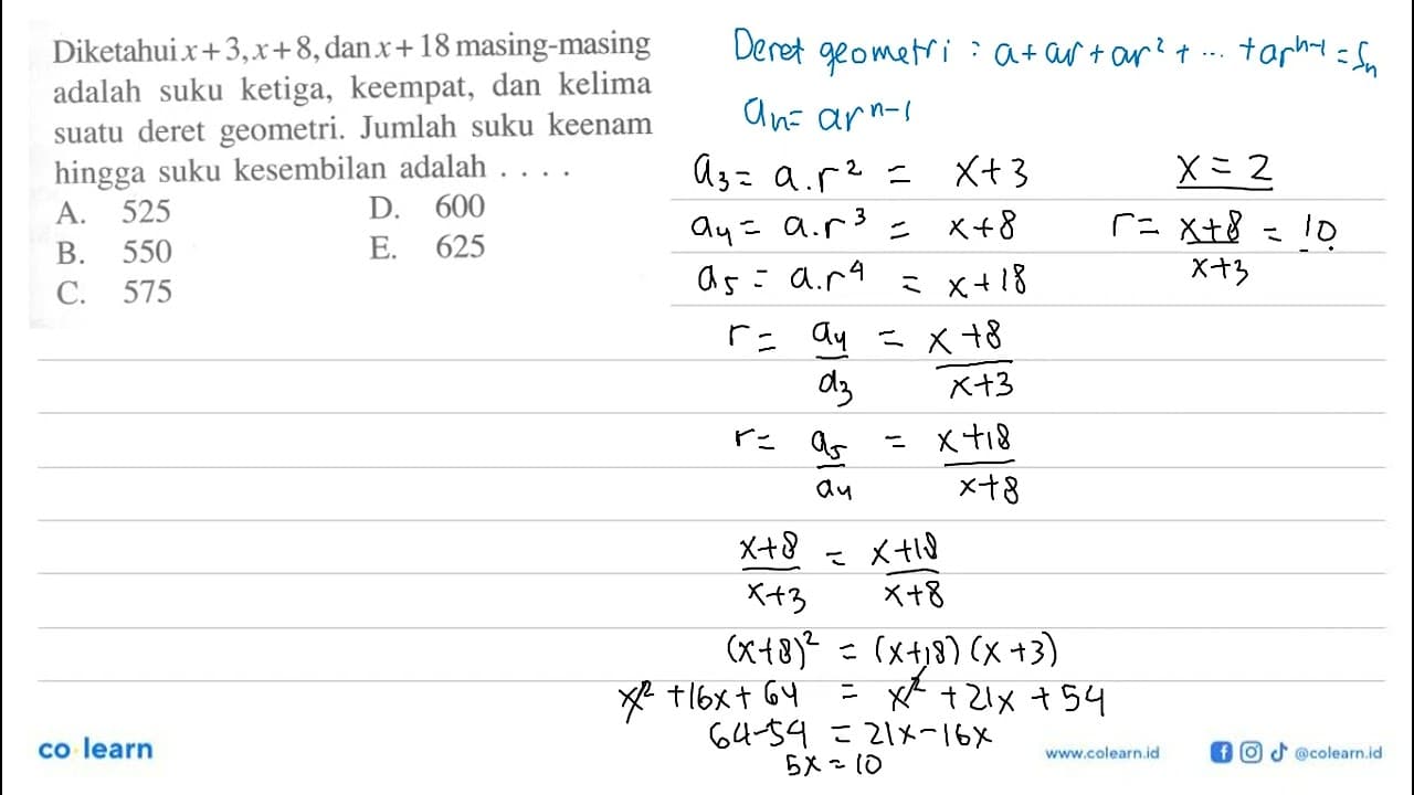 Diketahui x+3, x+8, dan x+18 masing-masing adalah suku