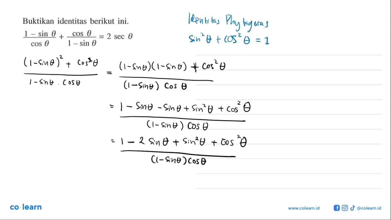 Buktikan identitas berikut ini.(1-sin theta)/(cos