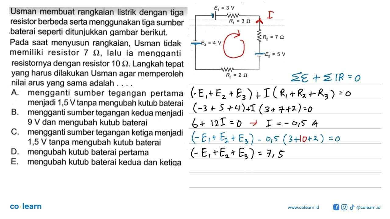 Usman membuat rangkaian listrik dengan tiga resistor