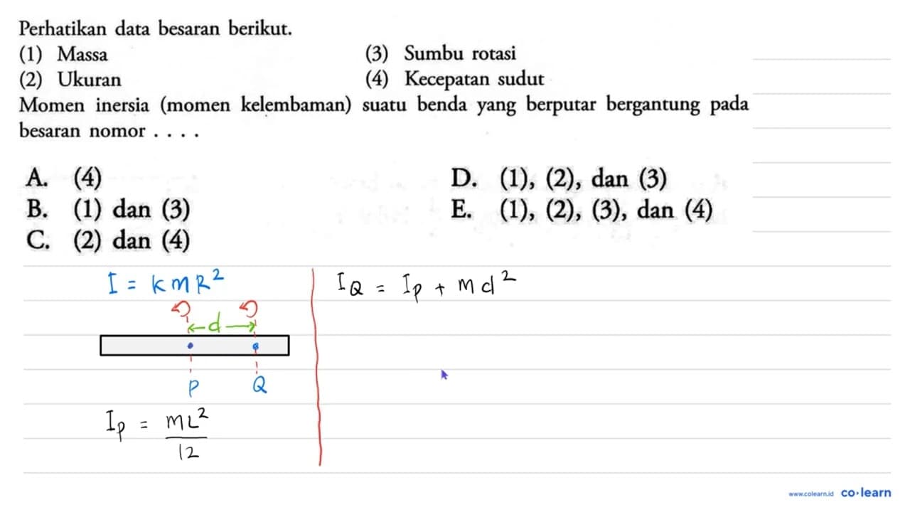 Perhatikan data besaran berikut. (1) Massa (2) Ukuran (3)