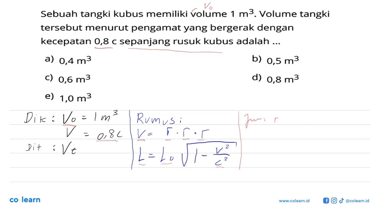 Sebuah tangki kubus memiliki volume 1 m^3 . Volume tangki