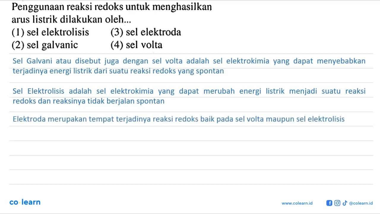 Penggunaan reaksi redoks untuk menghasilkan arus listrik