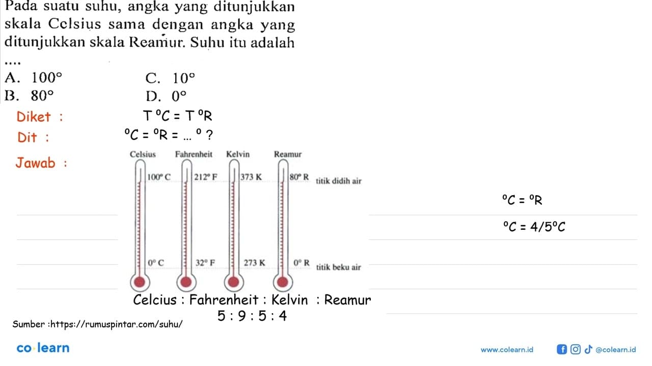 Pada suatu suhu, angka yang ditunjukkan skala Celsius sama