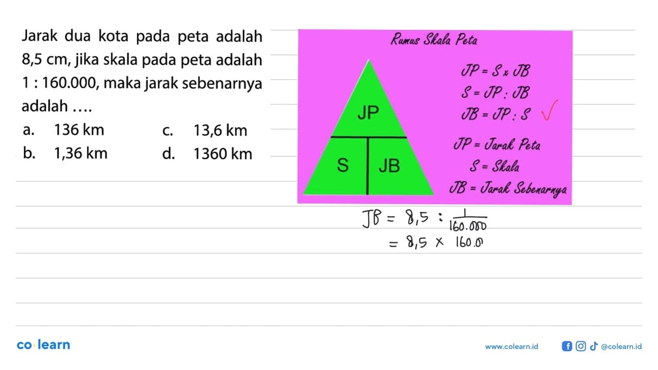 Jarak dua kota pada peta adalah 8,5 cm, jika skala pada