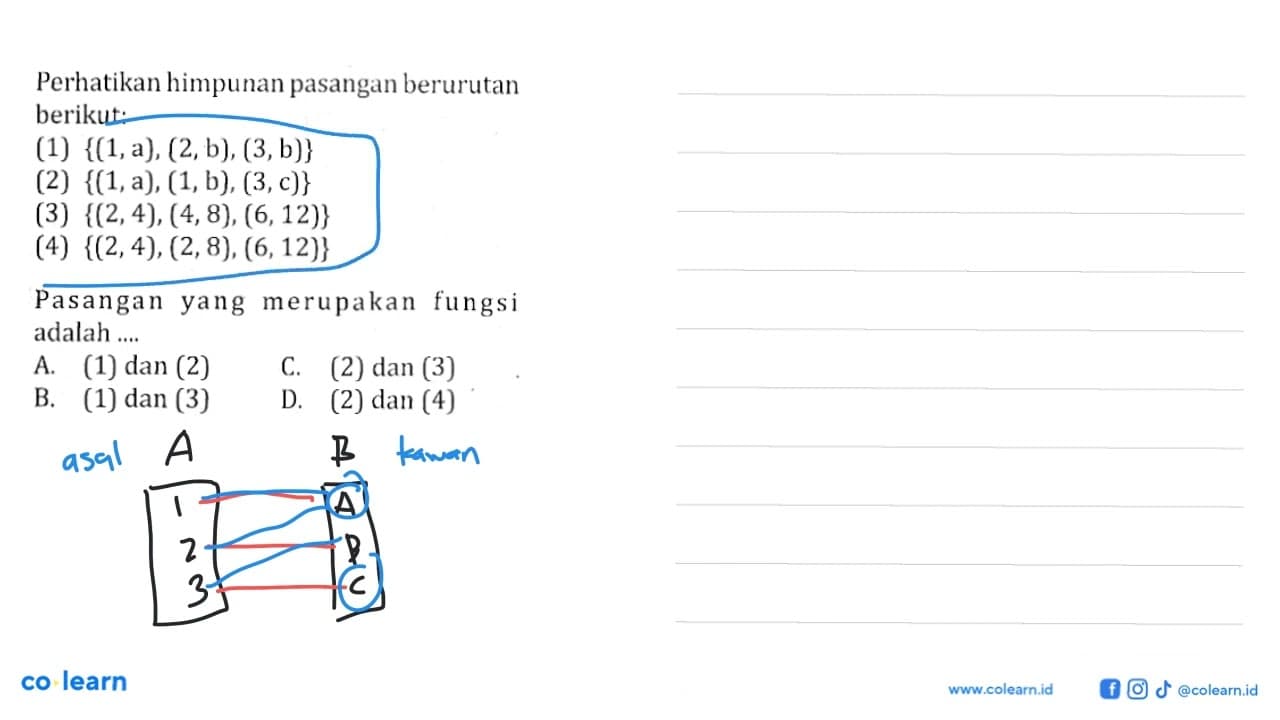 Perhatikan himpunan pasangan berurutan berikut: (1)