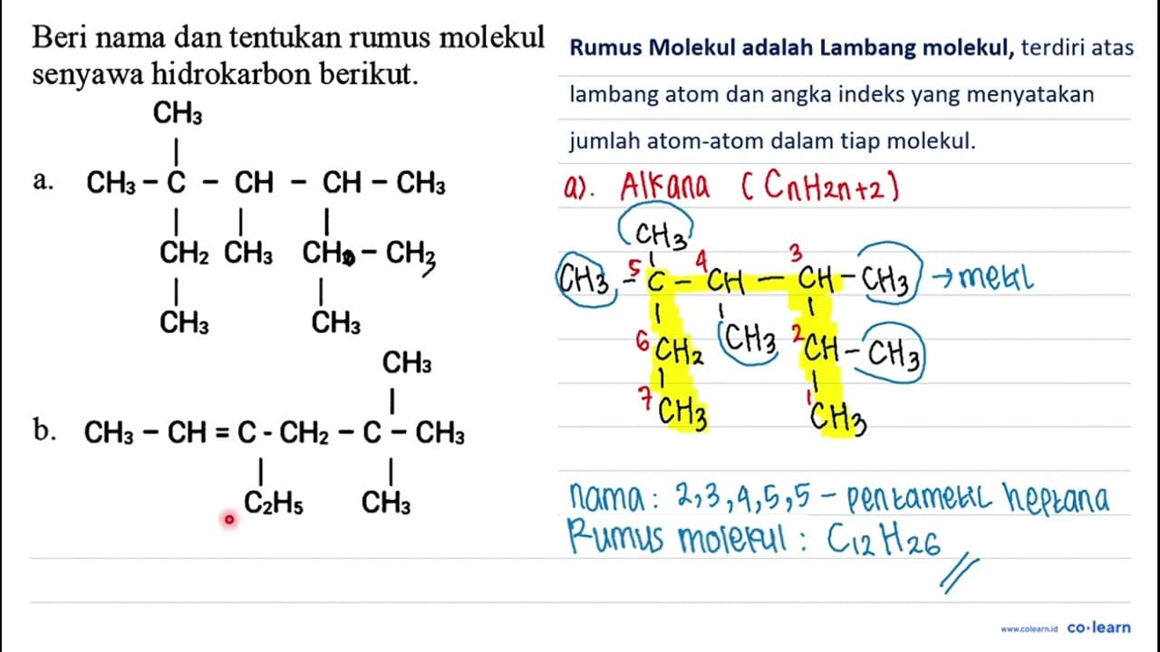 Beri nama dan tentukan rumus molekul senyawa hidrokarbon