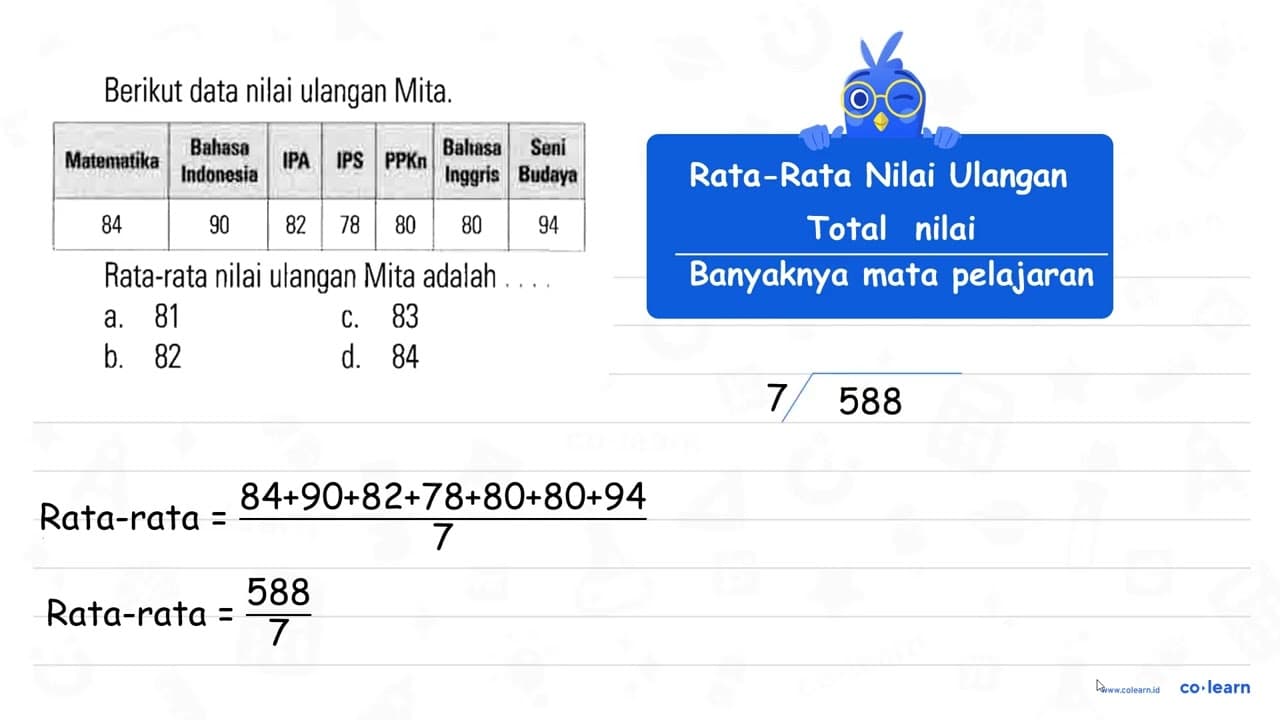 Berikut data nilai ulangan Mita. Matematika Bahasa