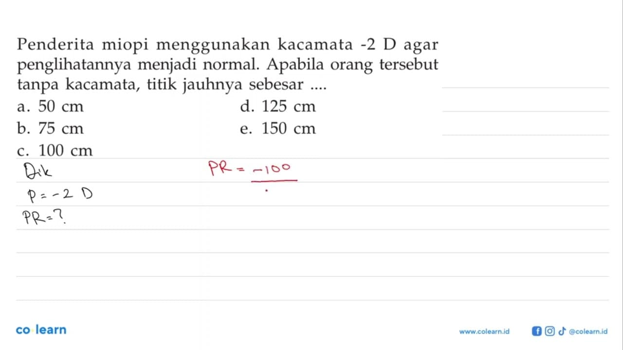 Penderita miopi menggunakan kacamata -2 D agar