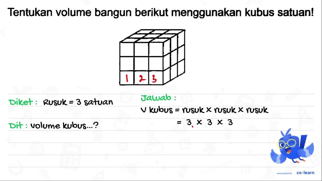 Tentukan volume bangun berikut menggunakan kubus satuan!