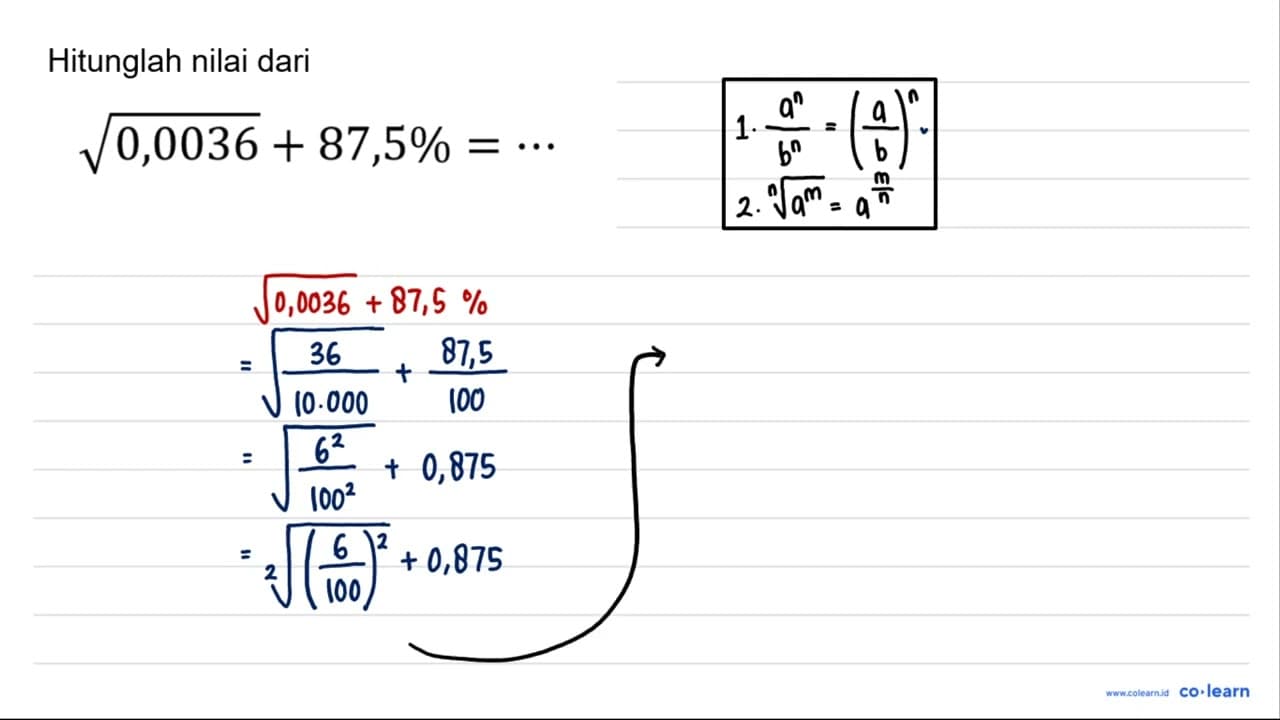 akar(0,0036) + 87,5% = ...