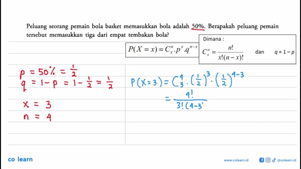 Peluang seorang pemain bola basket memasukkan bola adalah