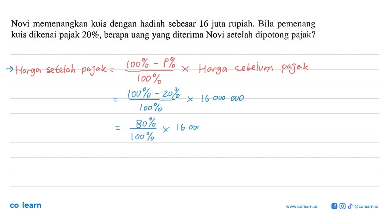 Novi memenangkan kuis dengan hadiah sebesar 16 juta rupiah.