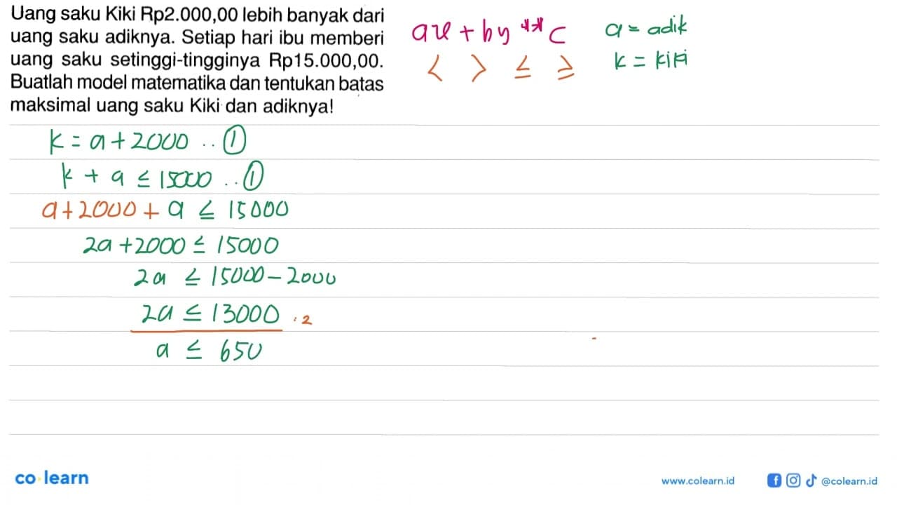 Uang saku Kiki Rp2.000,00 lebih banyak dari uang saku