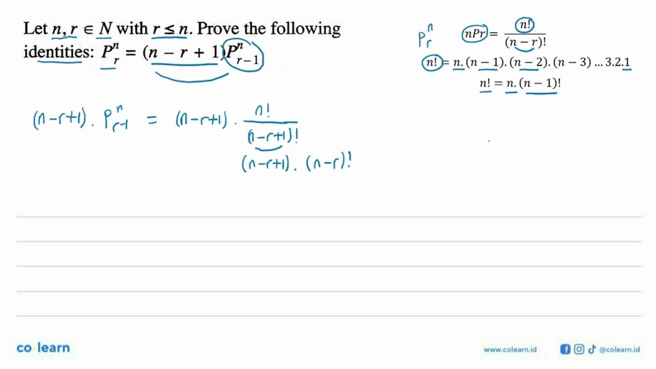 Let n, r e N with r <= n . Prove the following identities: