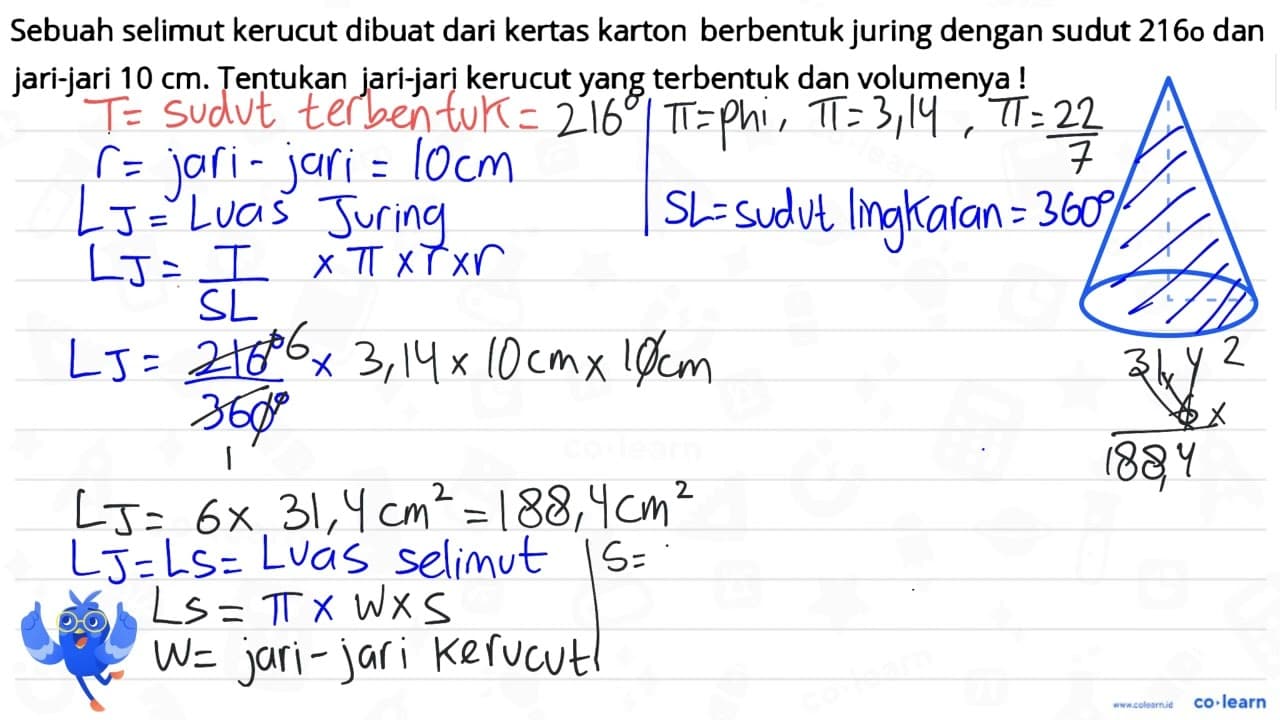 Sebuah selimut kerucut dibuat dari kertas karton berbentuk