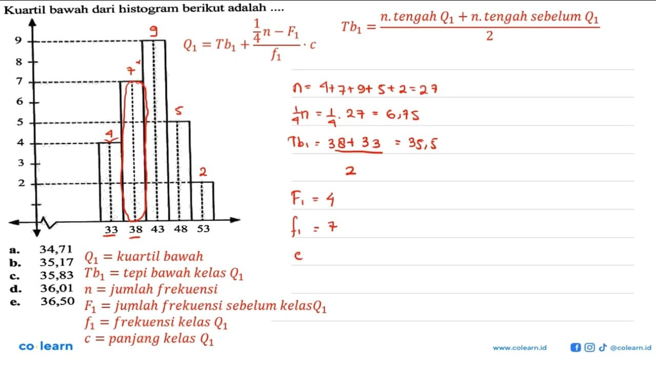 Kuartil bawah dari histogram berikut adalah 9 8 7 6 5 4 3 2