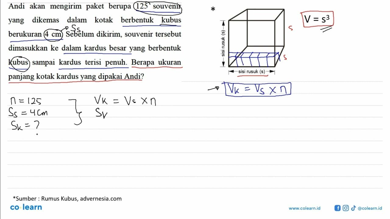 Andi akan mengirim paket berupa 125 souvenir yang dikemas