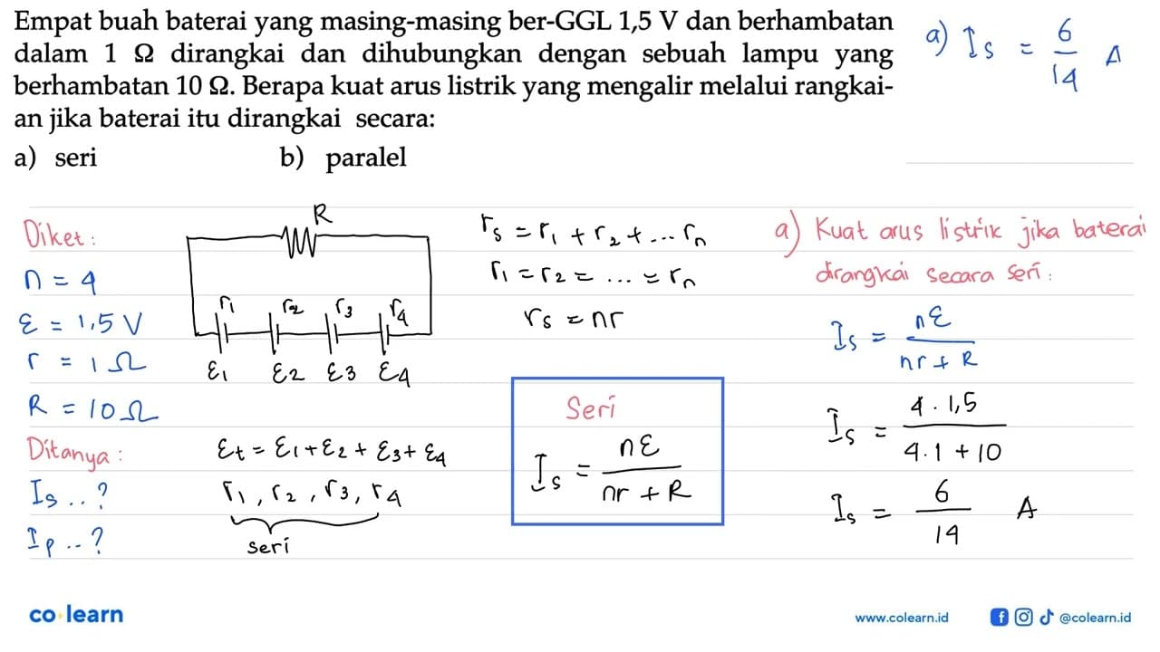 Empat buah baterai yang masing-masing ber-GGL 1,5 V dan