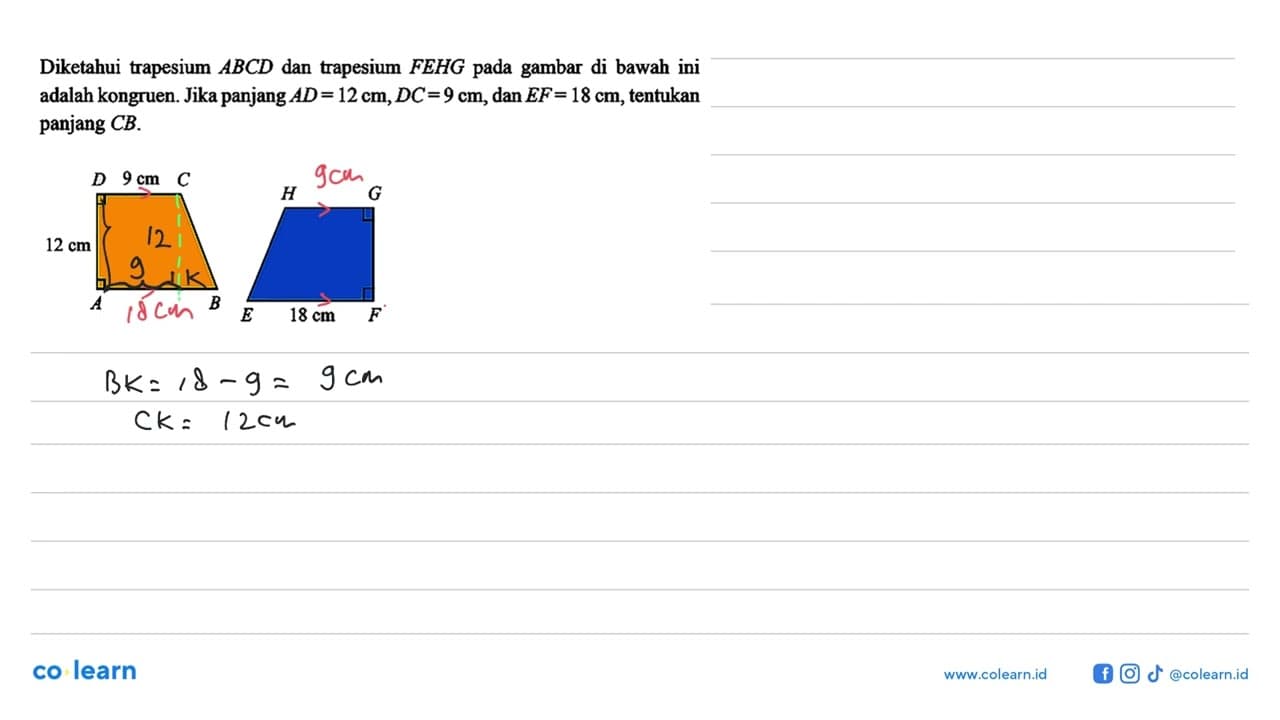 Diketahui trapesium ABCD dan trapesium FEHG pada gambar di