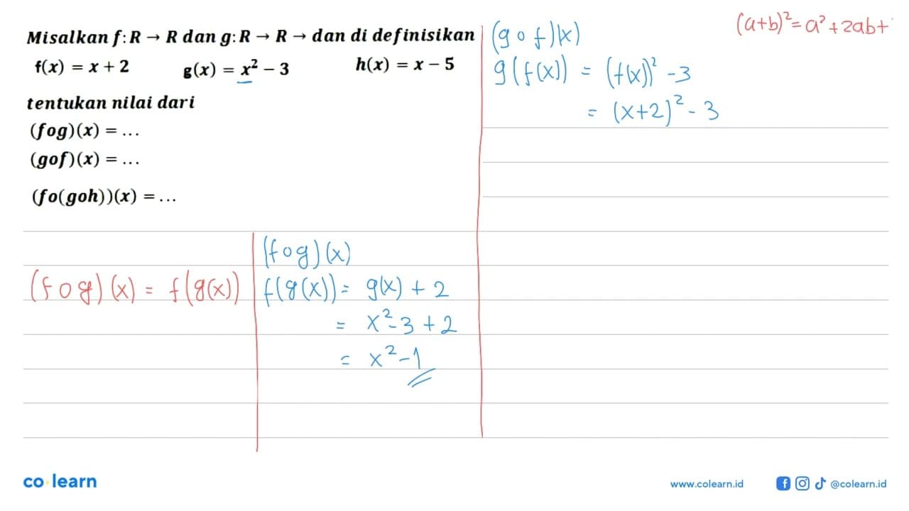 Misalkan f: R->R dan g: R->R dan di definisikan f(x)=x+2