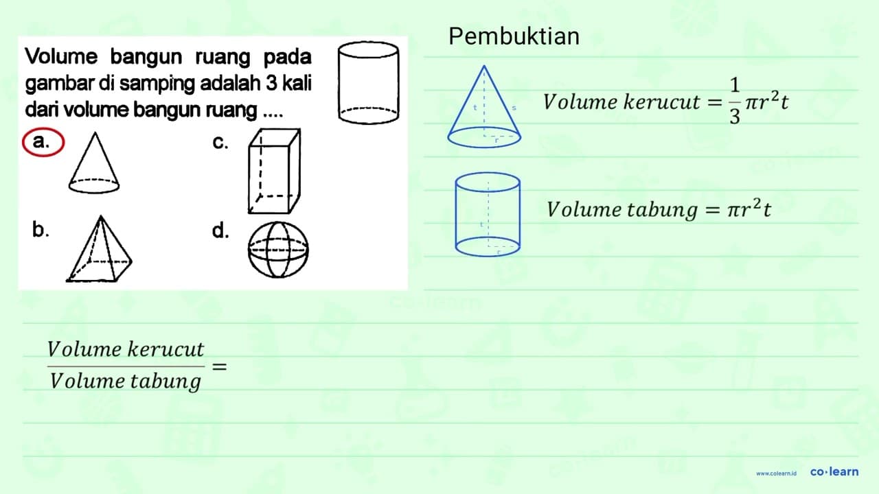 Volume bangun ruang pada gambar di samping adalah 3 kali