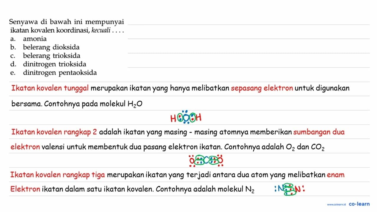 Senyawa di bawah ini mempunyai ikatan kovalen koordinasi,