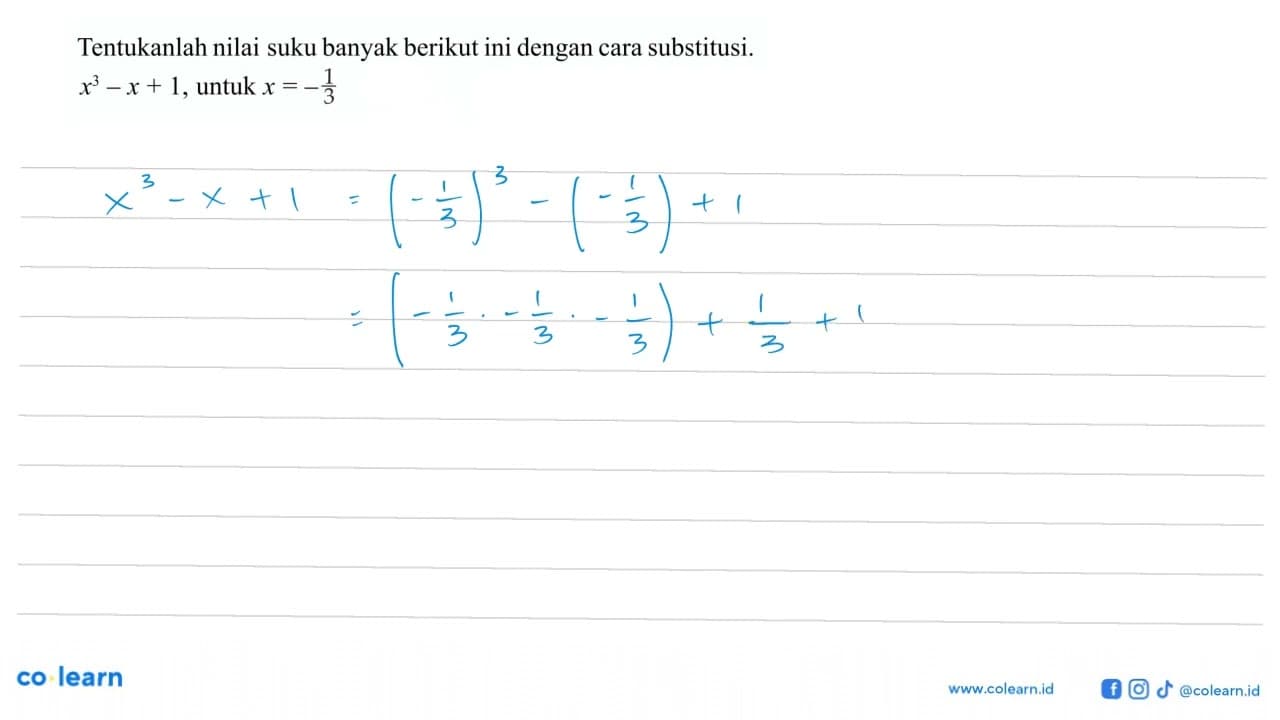 Tentukanlah nilai suku banyak berikut ini dengan cara